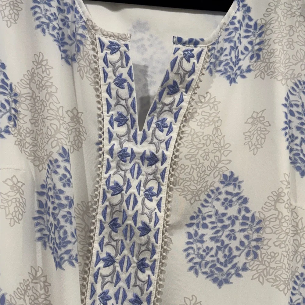 Belle by Kim Gravel White Tunic with Blue and Gray Print - Picture 3 of 3